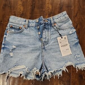 Zara Light Blue Distressed Jean Shorts